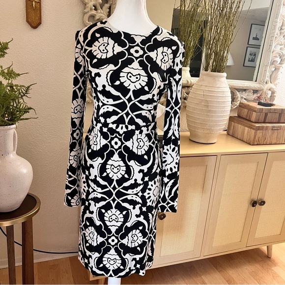 TORY BURCH Printed Black White Silk Dress Women Size Small - Picture 1 of 10